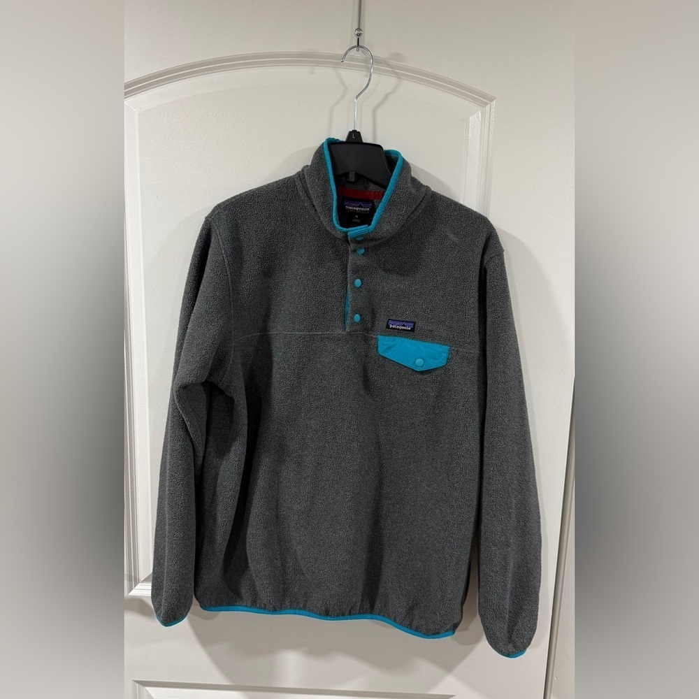 Patagonia Synchilla Snap-T Fleece Pullover Women’s XL Gray Teal Classic Logo - Picture 2 of 12